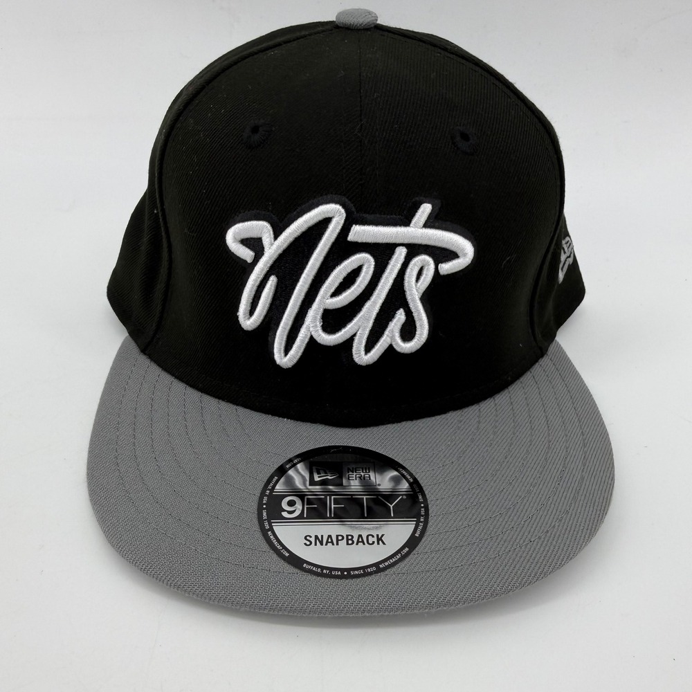 New Era Brooklyn Nets 9FIFTY Snapback Hat Black Grey NBA Script Cap 60580918